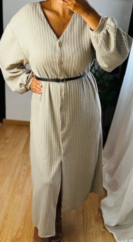 Robe longue boutonnée Alma beige