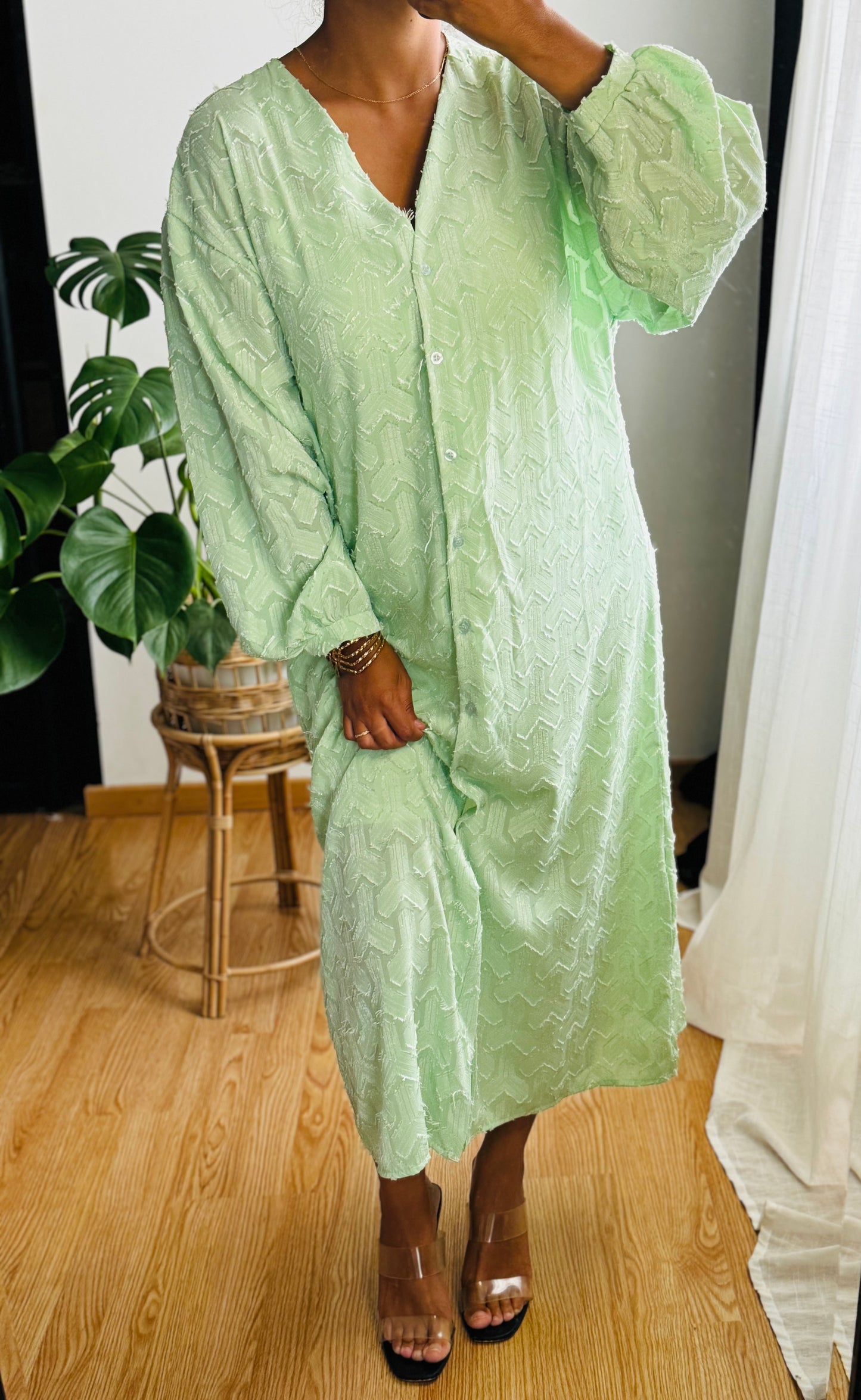 Robe chemise à motifs Niya vert